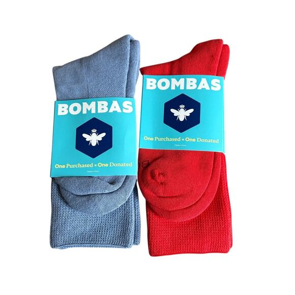 Bombas Midweight Calf/Crew Socks Cotton Blue/Red NWT 2 Pairs - Picture 1 of 4